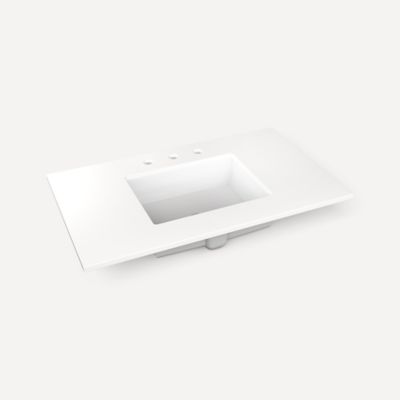 Robern TB37UCO93-8 Quartz Stone Vanity Top, 37" x 3/4" x 22", Center Undercounter Sink, White Zeus Extreme, Three Hole, for I