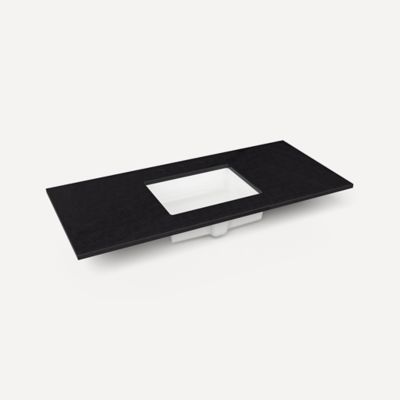 Robern TB49UCO90-8 Quartz Stone Vanity Top, 49" x 3/4" x 22", Center Undercounter Sink, Lava Black, Three Hole, for Islamorad