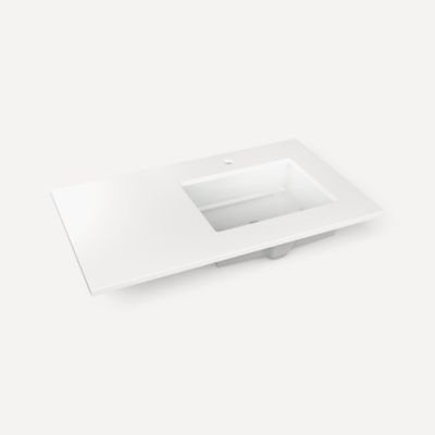 Robern TF37URO92-1 Quartz Stone Vanity Top, 37" x 3/4" x 22", Right Offset Undercounter Sink, Quartz White, Single Hole