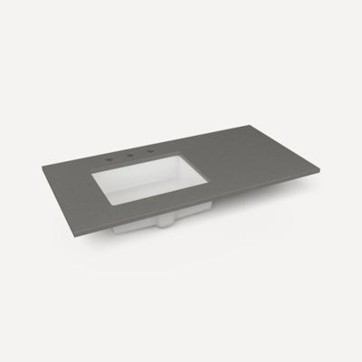 Robern TF43ULO91-8 Quartz Stone Vanity Top, 43" x 3/4" x 22", Left Offset Undercounter Sink, Stone Gray, Three Hole