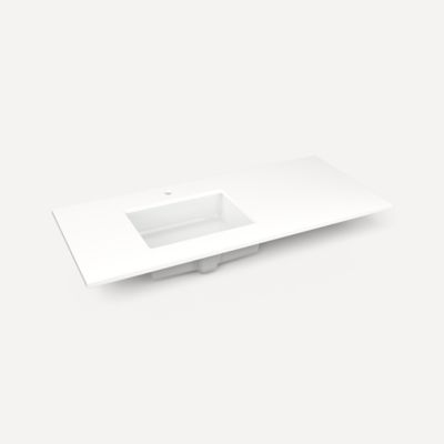 Robern TF49ULO93-1 Quartz Stone Vanity Top, 49" x 3/4" x 22", Left Offset Undercounter Sink, White Zeus Extreme, Single Hole