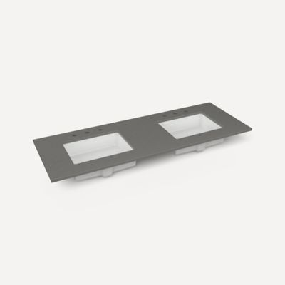 Robern TF61UDO91-8D2 Quartz Stone Vanity Top, 61" x 3/4" x 22", Double Undercounter Sink, Stone Gray, Three Hole