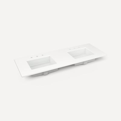 Robern TF61UDO92-8D2 Quartz Stone Vanity Top, 61" x 3/4" x 22", Double Undercounter Sink, Quartz White, Three Hole