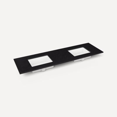Robern TF73UDO90-1D3 Quartz Stone Vanity Top, 73" x 3/4" x 22", Double Undercounter Sink, Lava Black, Single Hole