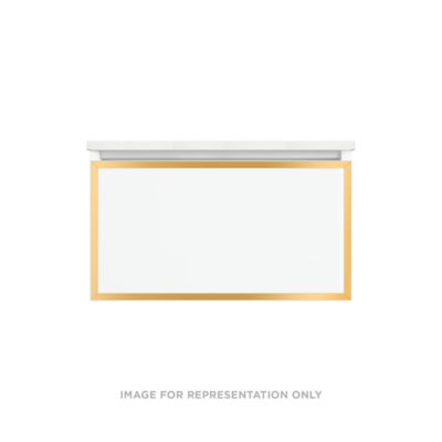 Robern VP30H2D21P11S82 Modular Vanity, 30" x 15" x 21", Tinted Gray Mirror, Matte Gold Frame, Plumbing Drawer, Selectable Nig