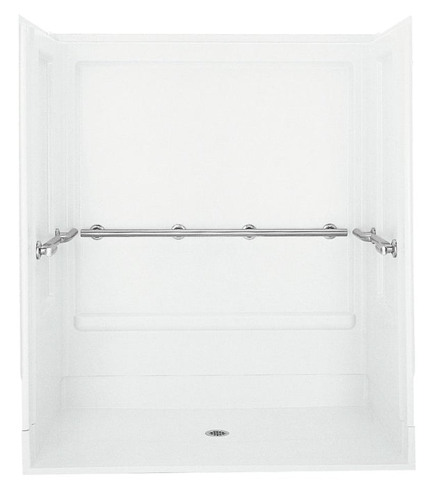 Sterling 62060103 OC-S-63 63-1/4" x 39-3/8" Vikrell® Roll-in Shower with Grab Bars, Center Drain, White