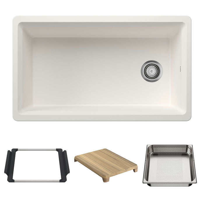 BLANCO Inteos SILGRANIT 33" Single Bowl Reversible Undermount Workstation Kitchen Sink - White