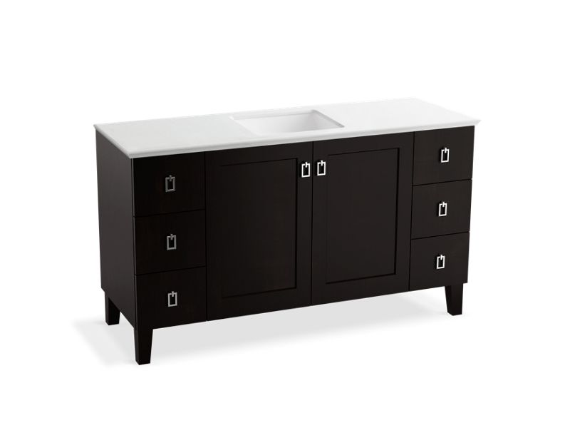 KOHLER K-99536-LG-1WU Poplin 60" bathroom vanity cabinet with legs, 2 doors and 6 drawers