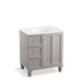 KOHLER K-99517-LGL-1WT Damask 30" bathroom vanity cabinet with furniture legs, 1 door and 3 drawers on left