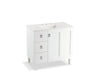 KOHLER K-99533-LGL-1WA Poplin 36" bathroom vanity cabinet with legs, 1 door and 3 drawers on left
