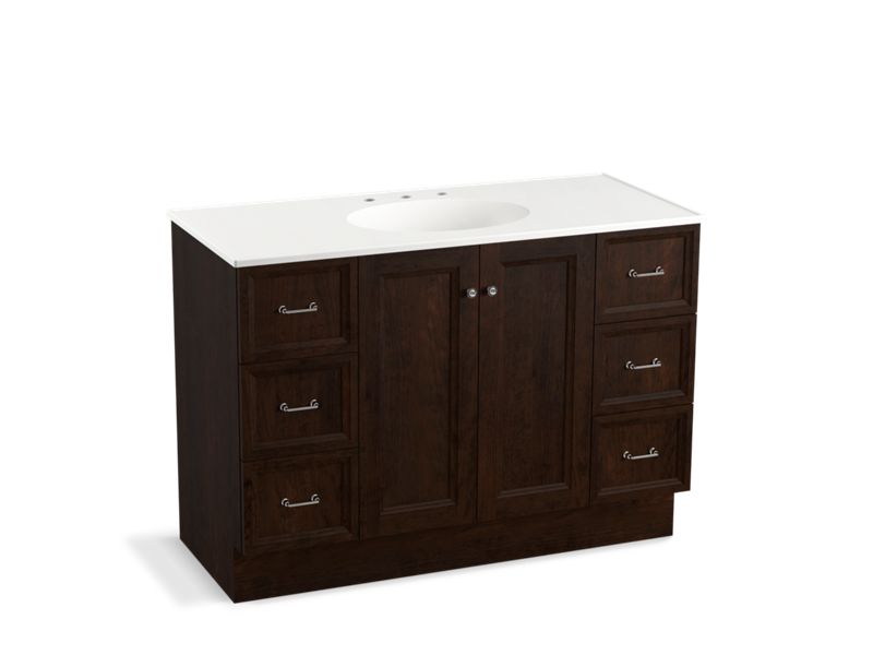 KOHLER K-99522-TK-1WB Damask 48" bathroom vanity cabinet with toe kick, 2 doors and 6 drawers