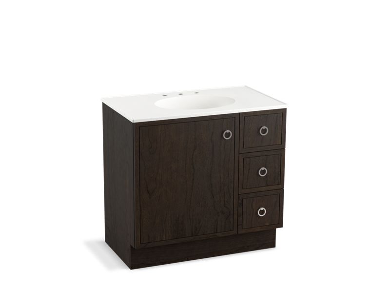 KOHLER K-99507-TKR-1WC Jacquard 36" bathroom vanity cabinet with toe kick, 1 door and 3 drawers on right