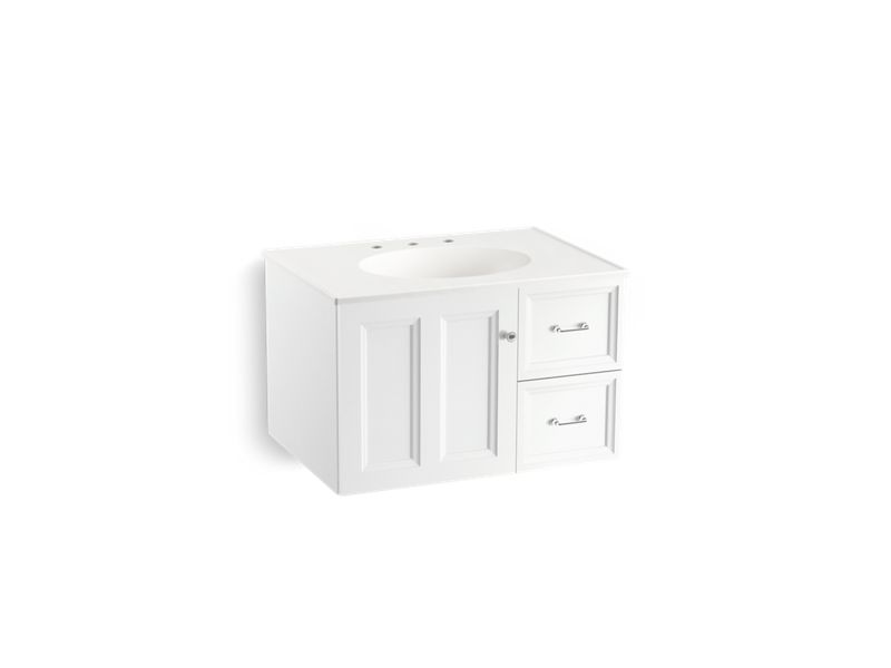 KOHLER K-99517-R-1WA Damask 30" wall-hung bathroom vanity cabinet with 1 door and 2 drawers on right
