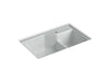 KOHLER K-6411-1 Indio 33" x 21-1/8" x 9-3/4" Smart Divide undermount large/small double-bowl workstation kitchen sink...