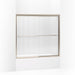 KOHLER 702202-G54-ABV Fluence Sliding Bath Door, 55-3/4" H X 54 - 57" W, With 1/4" Thick Falling Lines Glass in Anodized Brushed Bronze