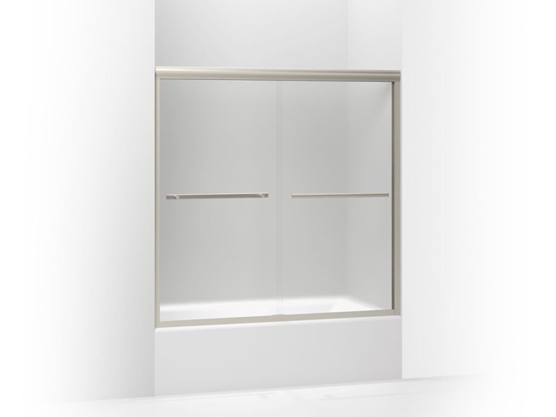 KOHLER 709062-D3-MX Gradient Sliding Bath Door 58-1/16" H X 59-5/8" W, With 1/4" Thick Frosted Glass in Matte Nickel