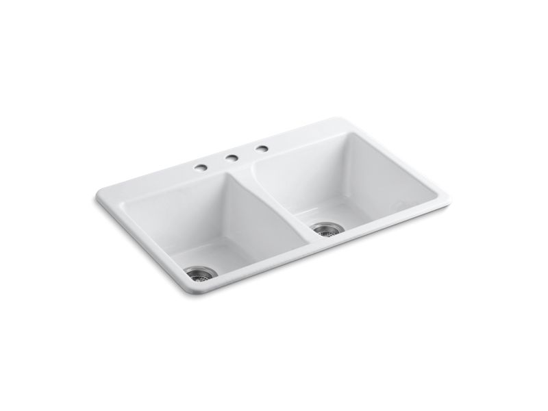 KOHLER K-5873-3 Deerfield 33" x 22" x 9-5/8" top-mount double-equal bowl kitchen sink