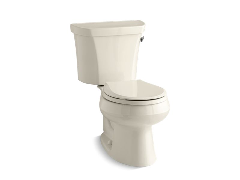 KOHLER 3997-RZ-47 Wellworth Two-Piece Round-Front 1.28 Gpf Toilet With Right-Hand Trip Lever, Tank Cover Locks, And Insulated Tank in Almond