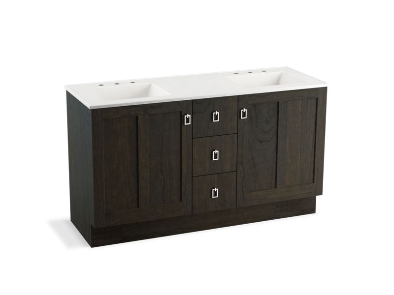 KOHLER K-99537-TK-1WC Poplin 60" bathroom vanity cabinet with toe kick, 2 doors and 3 drawers