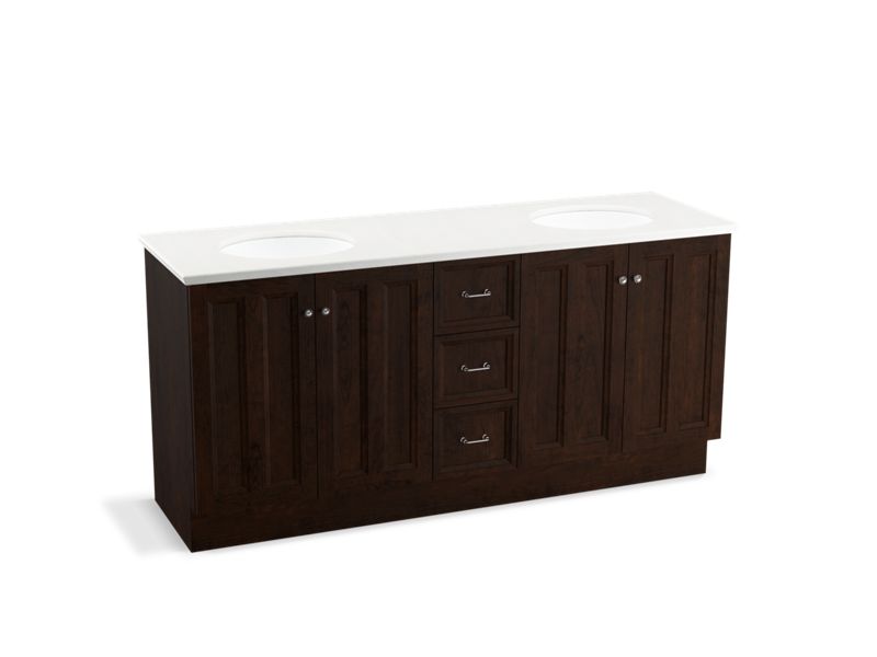 KOHLER K-99525-TK-1WB Damask 72" bathroom vanity cabinet with toe kick, 4 doors and 3 drawers
