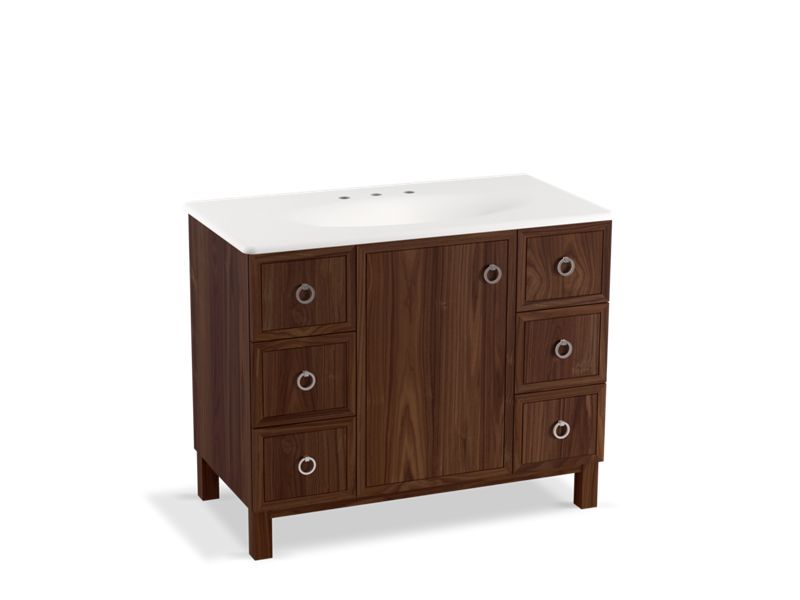 KOHLER K-99564-LG-1WE Jacquard 42" bathroom vanity cabinet with furniture legs, 1 door and 6 drawers
