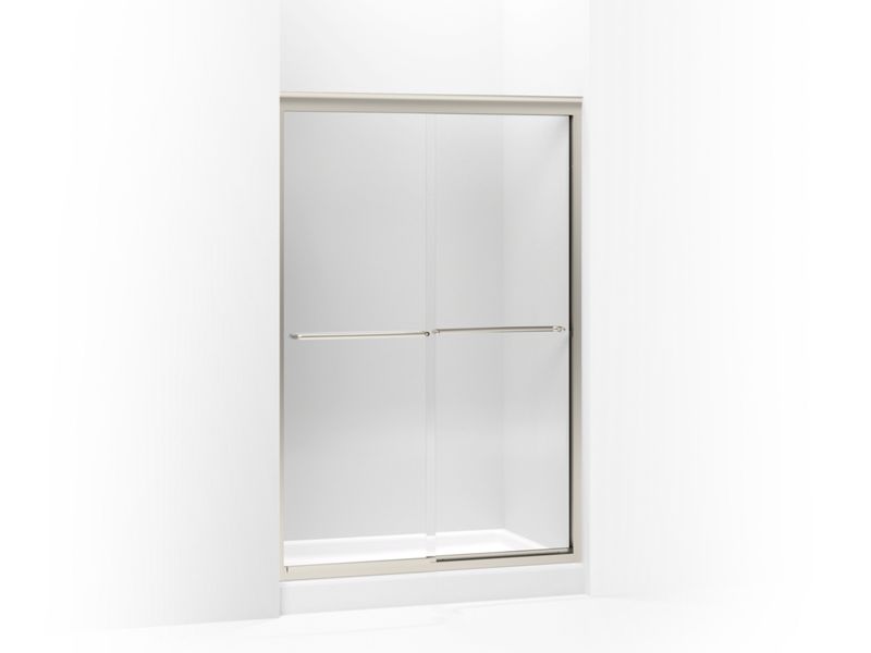 KOHLER 702208-L-MX Fluence Sliding Shower Door, 70-5/16" H X 44-5/8 - 47-5/8" W, With 1/4" Thick Crystal Clear Glass in Matte Nickel