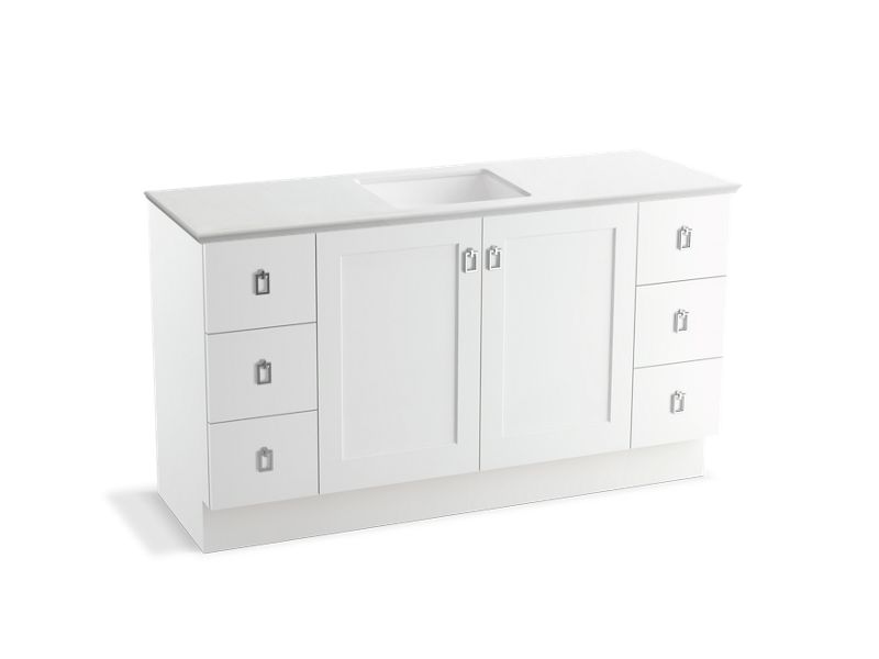 KOHLER K-99536-TK-1WA Poplin 60" bathroom vanity cabinet with toe kick, 2 doors and 6 drawers