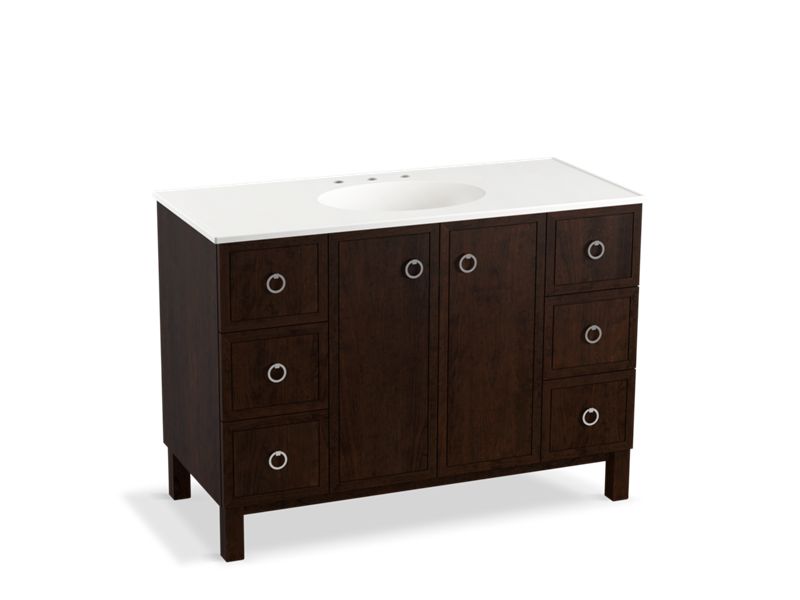 KOHLER K-99509-LG-1WB Jacquard 48" bathroom vanity cabinet with furniture legs, 2 doors and 6 drawers