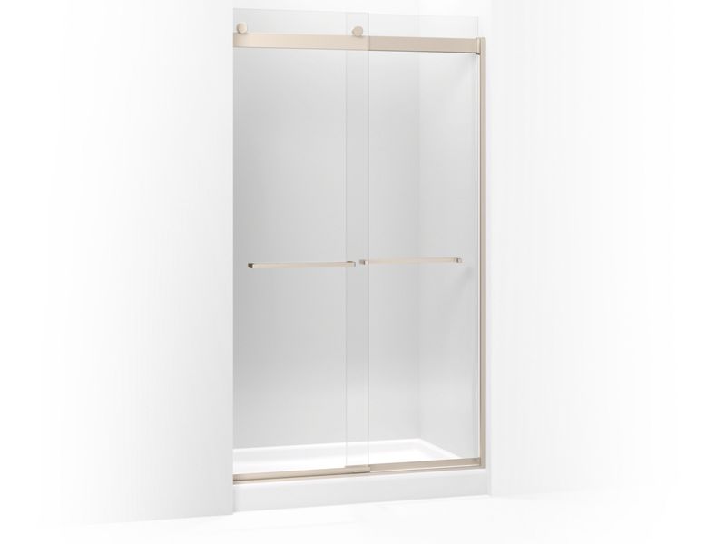 KOHLER 706017-L-ABV Levity Sliding Shower Door, 82" H X 44-5/8 - 47-5/8" W, With 3/8" Thick Crystal Clear Glass And Square Towel Bar in Anodized Brushed Bronze