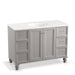 KOHLER K-99522-LGSD-1WT Damask 48" bathroom vanity cabinet with furniture legs, 2 doors and 6 drawers, split top drawers