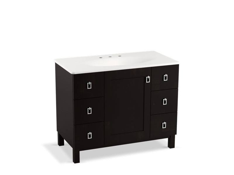KOHLER K-99562-LG-1WU Poplin 42" bathroom vanity cabinet with legs, 1 door and 6 drawers