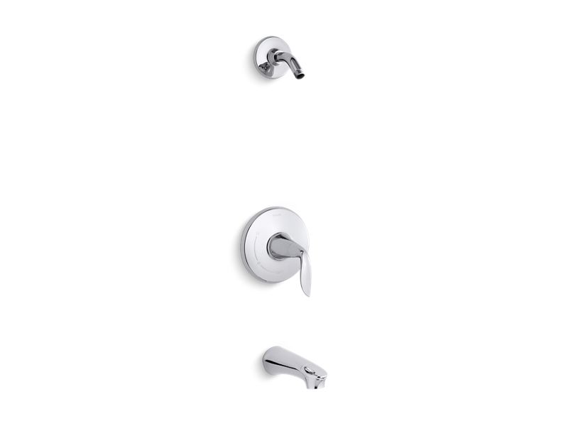 KOHLER TLS5318-4-CP Refinia Rite-Temp Bath And Shower Valve Trim With Lever Handle And Spout, Less Showerhead in Polished Chrome