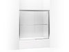KOHLER 702204-L-SHP Fluence Sliding Bath Door, 55-3/4" H X 56-5/8 - 59-5/8" W, With 1/4" Thick Crystal Clear Glass in Bright Polished Silver