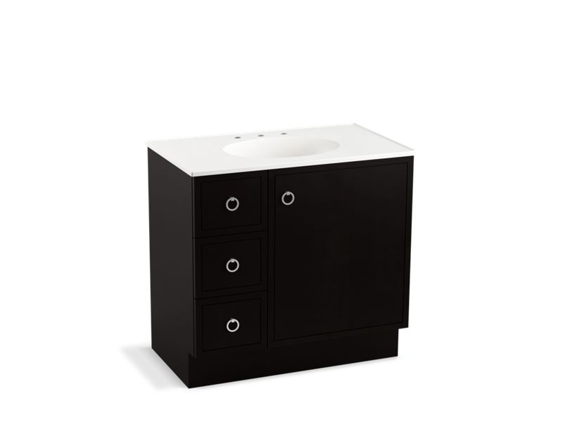KOHLER K-99507-TKL-1WU Jacquard 36" bathroom vanity cabinet with toe kick, 1 door and 3 drawers on left