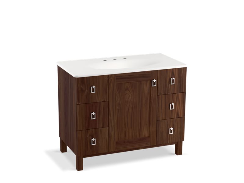 KOHLER K-99562-LG-1WE Poplin 42" bathroom vanity cabinet with legs, 1 door and 6 drawers