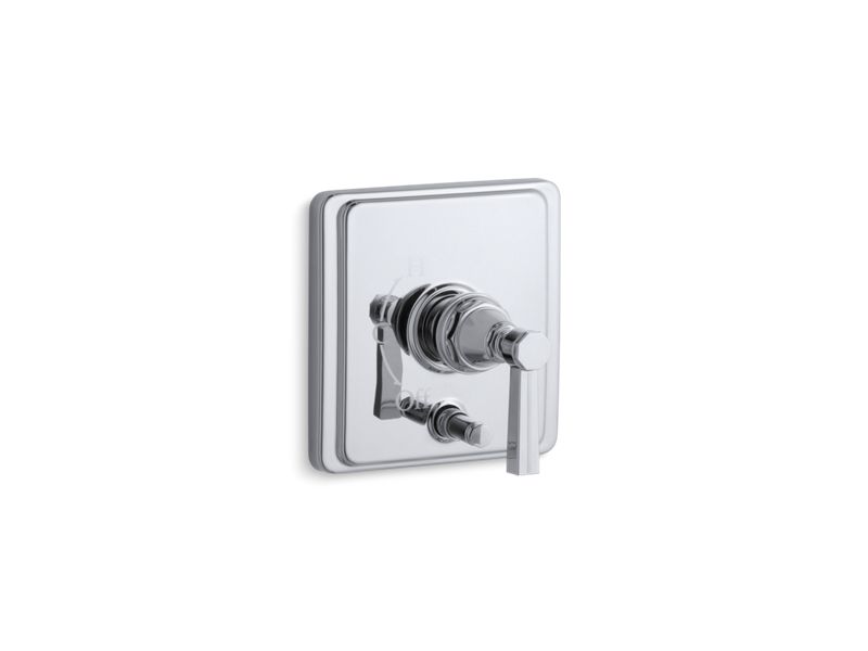 KOHLER T98757-4B-CP Pinstripe Rite-Temp(R) Pressure-Balancing Valve Trim With Diverter And Grooved Lever Handle, Valve Not Included in Polished Chrome
