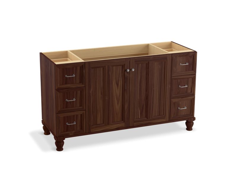KOHLER K-99523-LG-1WE Damask 60" bathroom vanity cabinet with furniture legs, 2 doors and 6 drawers
