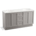 KOHLER K-99524-TKSD-1WT Damask 60" bathroom vanity cabinet with toe kick, 2 doors and 3 drawers, split top drawer