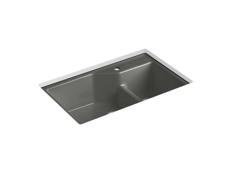 KOHLER K-6411-1 Indio 33" x 21-1/8" x 9-3/4" Smart Divide undermount large/small double-bowl workstation kitchen sink...