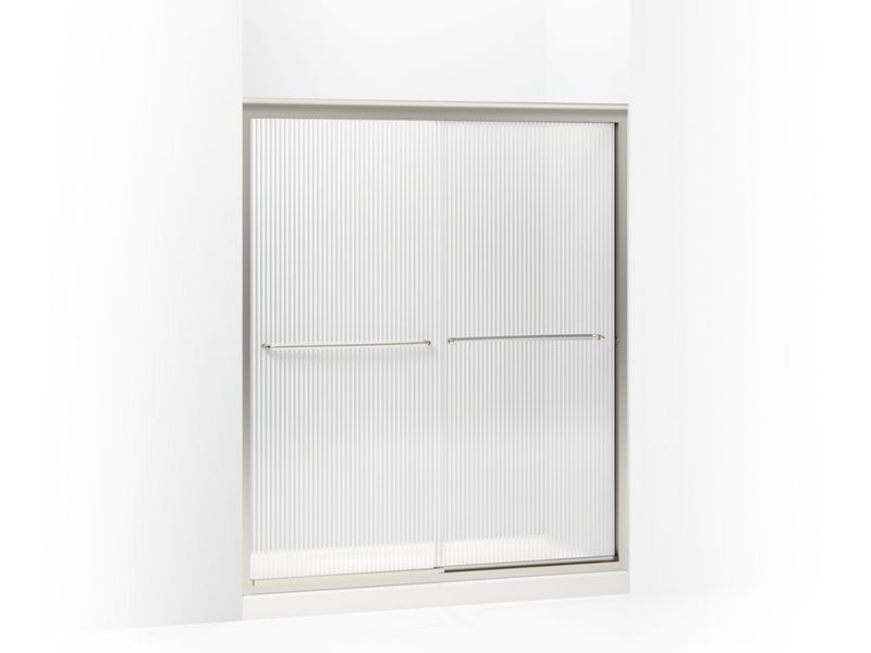 KOHLER 702206-G54-MX Fluence Sliding Shower Door, 70-5/16" H X 56-5/8 - 59-5/8" W, With 1/4" Thick Falling Lines Glass in Matte Nickel