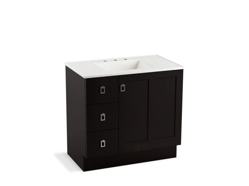 KOHLER K-99533-TKL-1WU Poplin 36" bathroom vanity cabinet with toe kick, 1 door and 3 drawers on left