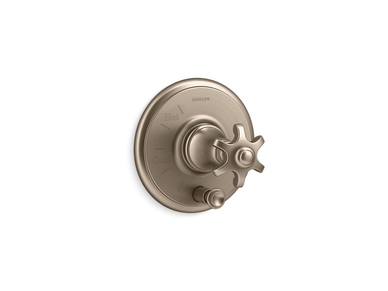 KOHLER K-T72768-3M Artifacts Rite-Temp pressure-balancing valve trim with push-button diverter and prong handle