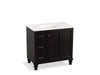 KOHLER K-99520-LGL-1WU Damask 36" bathroom vanity cabinet with furniture legs, 1 door and 3 drawers on left