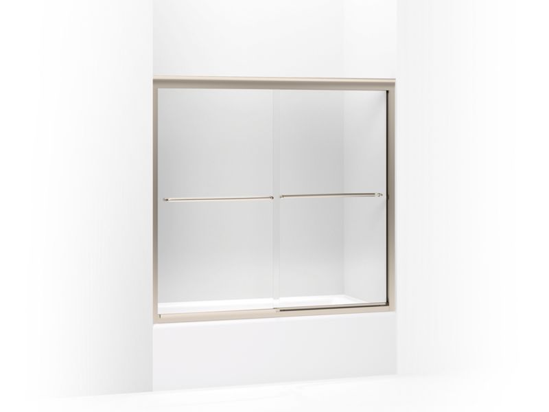 KOHLER 702202-L-ABV Fluence Sliding Bath Door, 55-3/4" H X 54 - 57" W, With 1/4" Thick Crystal Clear Glass in Anodized Brushed Bronze