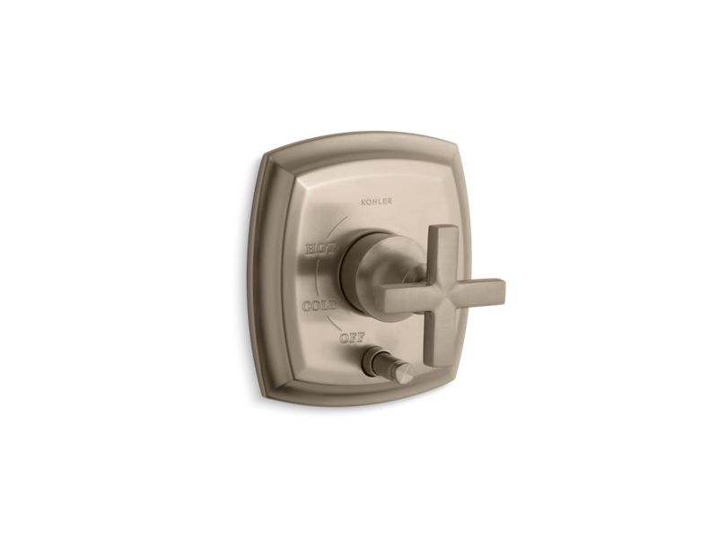 KOHLER T98759-3-BV Margaux Rite-Temp(R) Pressure-Balancing Valve Trim With Push-Button Diverter And Cross Handles, Valve Not Included in Vibrant Brushed Bronze