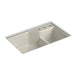 KOHLER K-6411-3 Indio 33" x 21-1/8" x 9-3/4" Smart Divide undermount double-bowl large/small workstation kitchen sink...