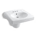 KOHLER 1999-SS4-0 Brenham Wall-Mounted Or Concealed Carrier Arm Mounted Commercial Bathroom Sink With 4" Centerset Faucet Holes And Shroud, Antimicrobial Finish in White