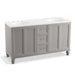 KOHLER K-99524-LGSD-1WT Damask 60" bathroom vanity cabinet with furniture legs, 2 doors and 3 drawers, split top drawer