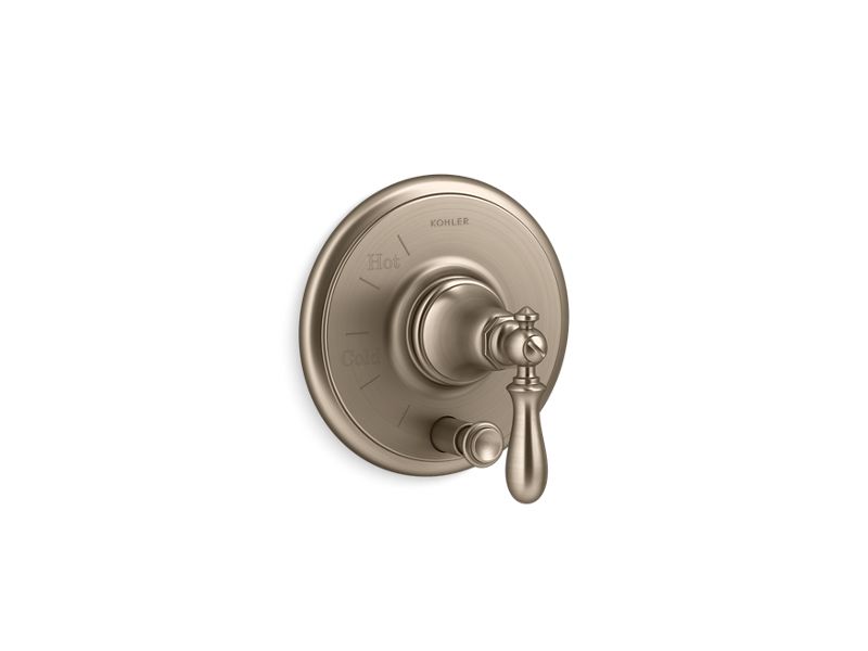 KOHLER K-T72768-9M Artifacts Rite-Temp pressure-balancing valve trim with push-button diverter and swing lever handle