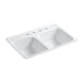 KOHLER 5950-4-0 Delafield 32" X 21" X 8-1/2" Tile-In/Metal Frame Double-Equal Kitchen Sink With 4 Faucet Holes in White